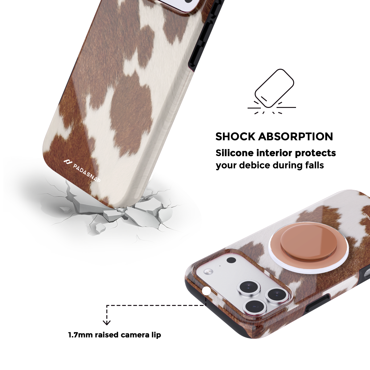 Cow Print MagSafe Phone Case Grip Set