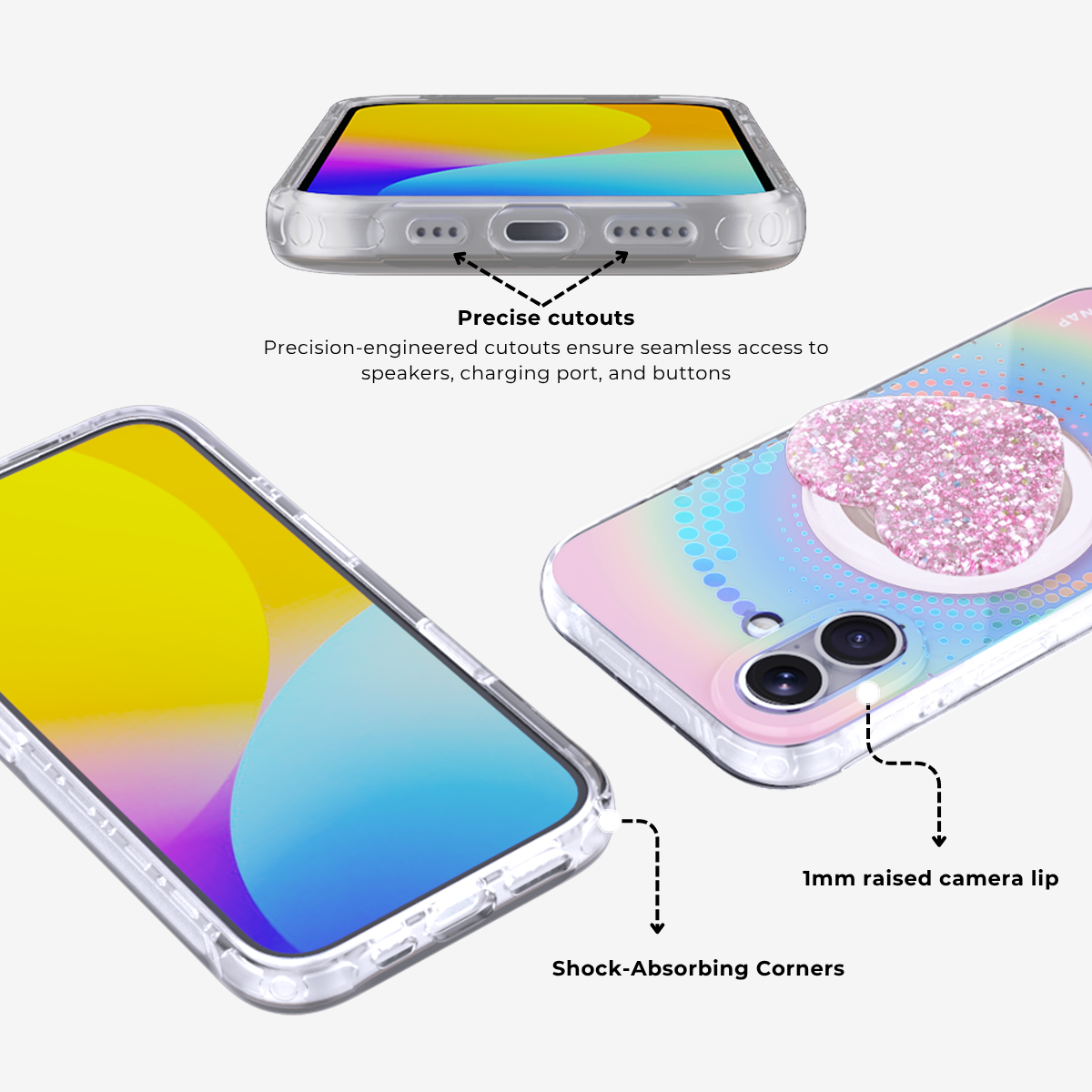 Rainbow Wave Heart MagSafe Phone Case Grip Set