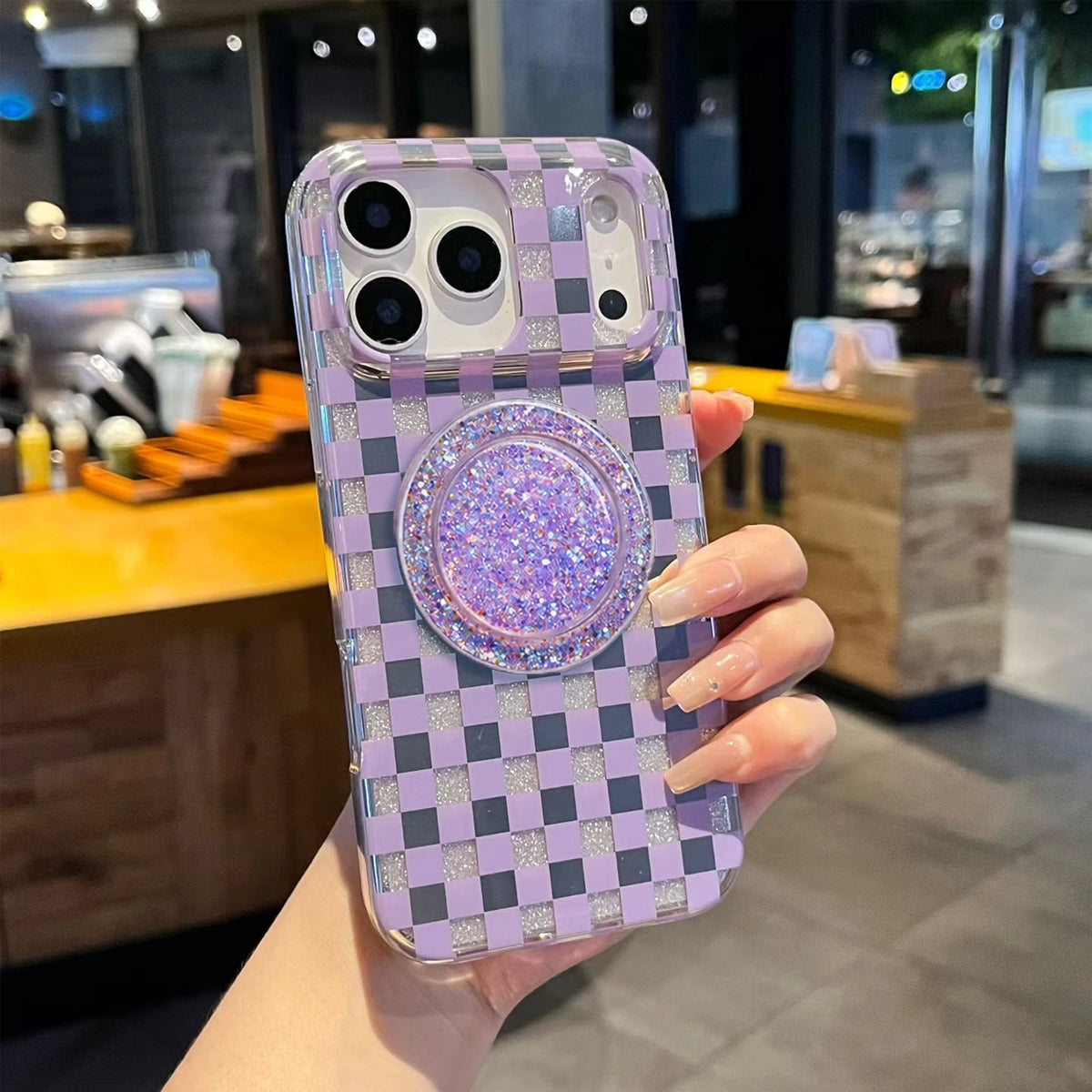 Glitter Chessboard MagSafe Phone Case Grip Set