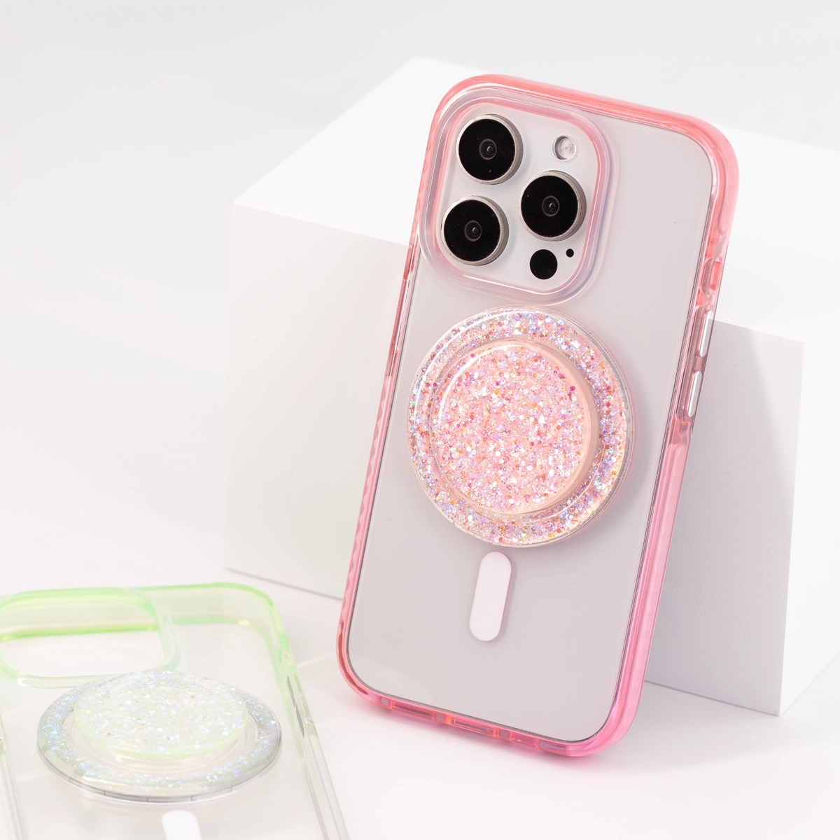 GlitzEdge | Pink MagSafe Phone Case Grip Set