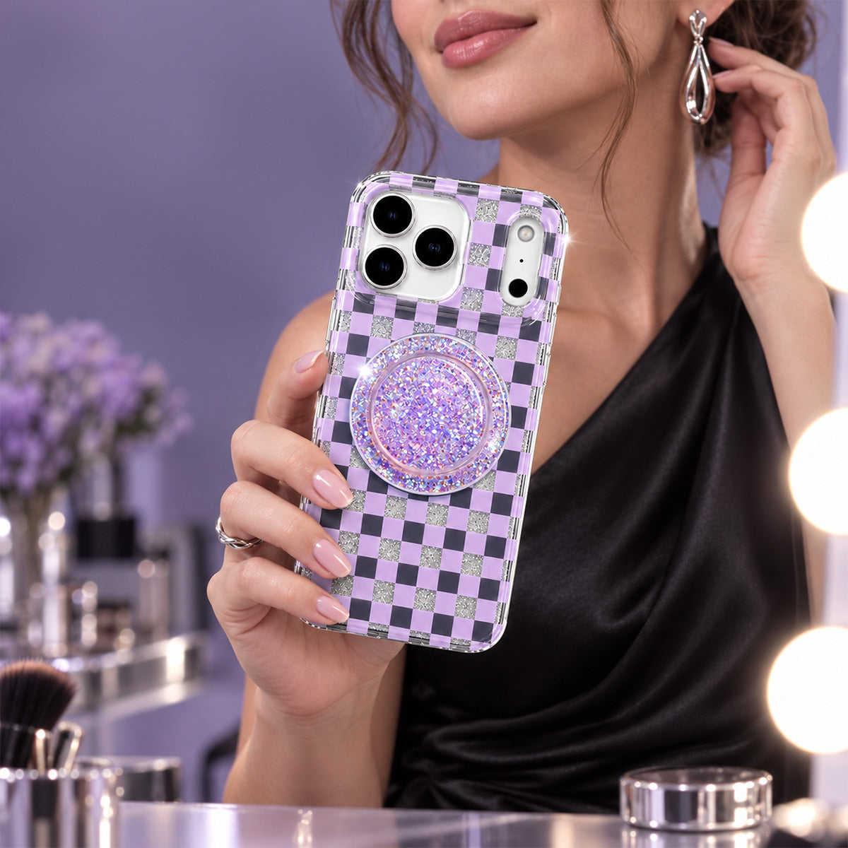 Glitter Chessboard MagSafe Phone Case Grip Set