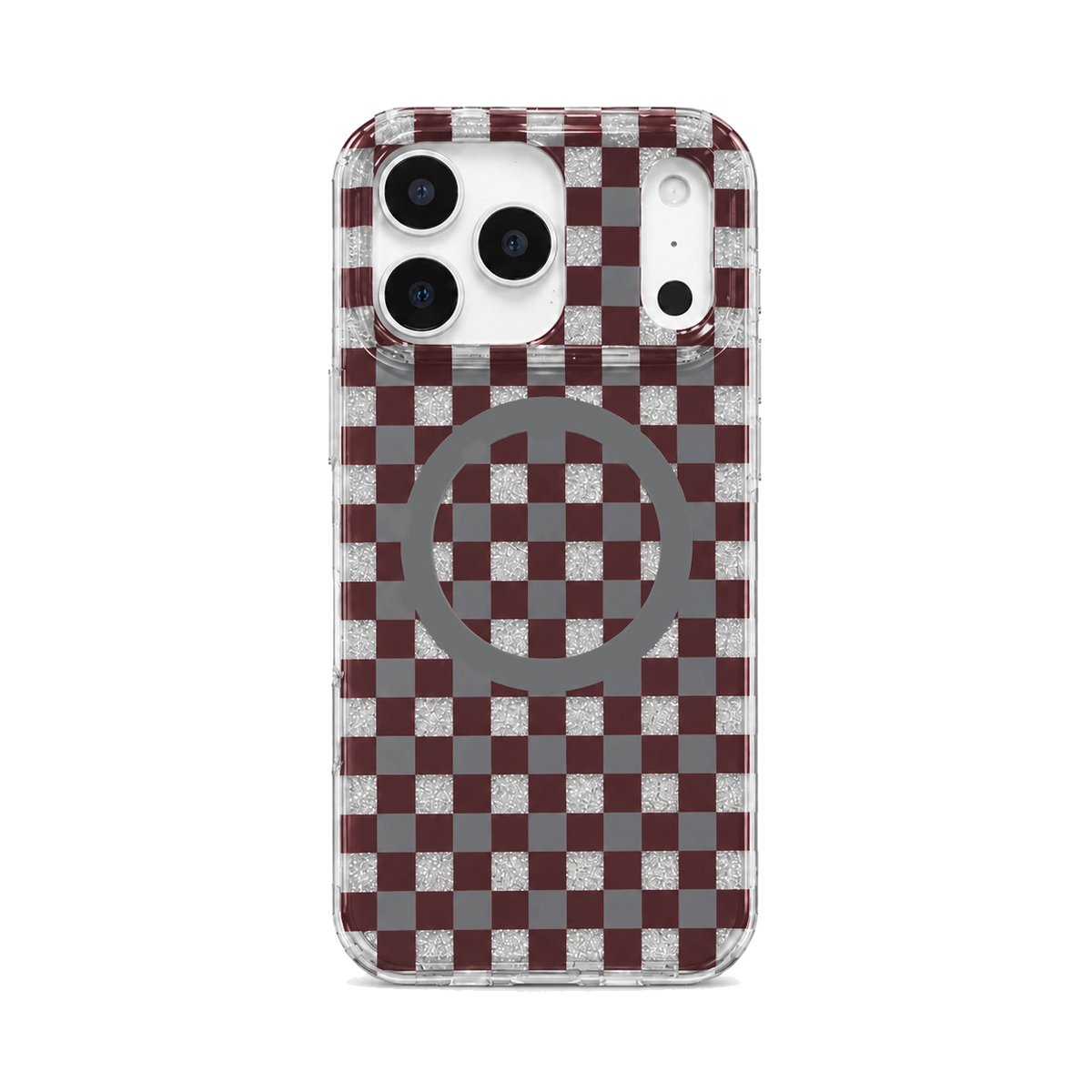 Glitter Chessboard MagSafe Phone Case-Burgundy