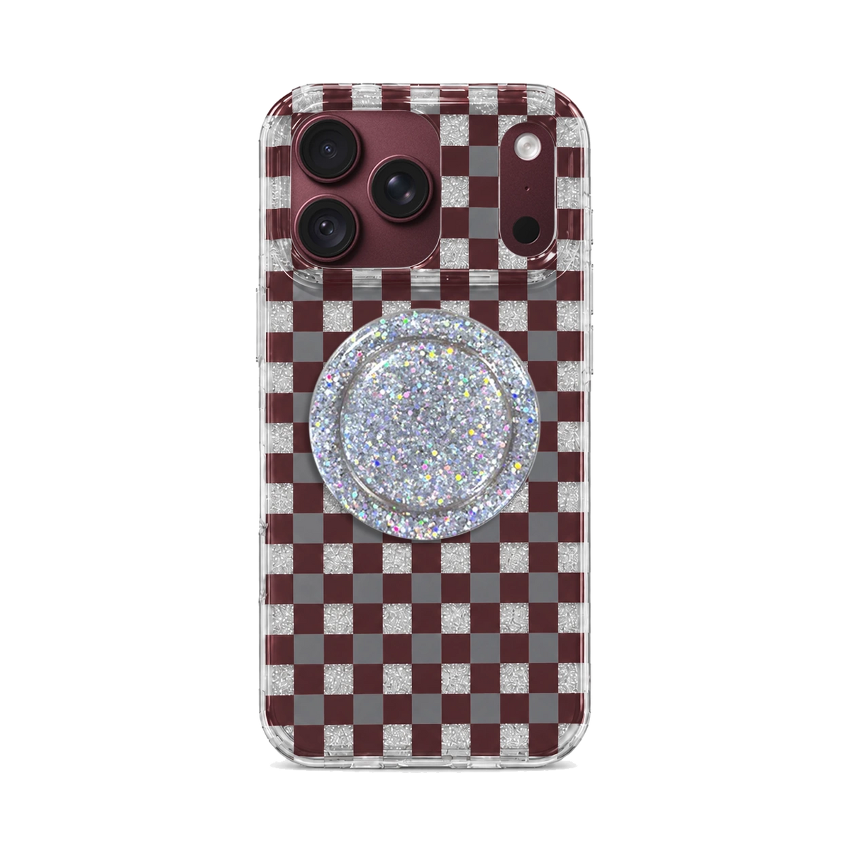 Glitter Chessboard MagSafe Phone Case Grip Set-Burgundy
