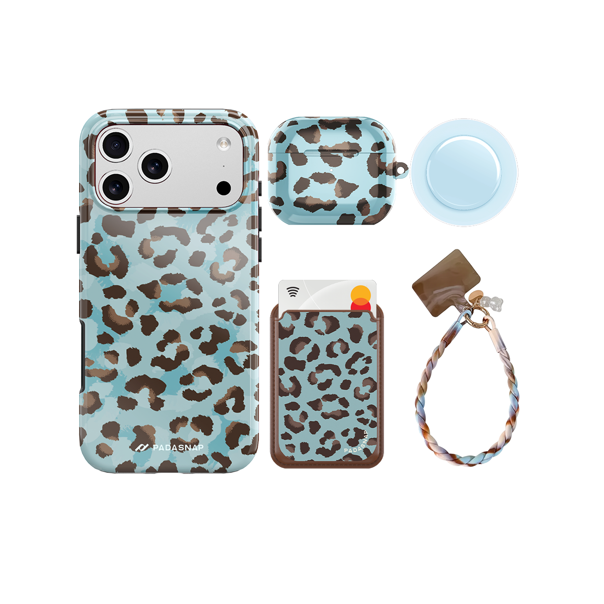 Blue Leopard MagSafe Phone Case Bundle Set