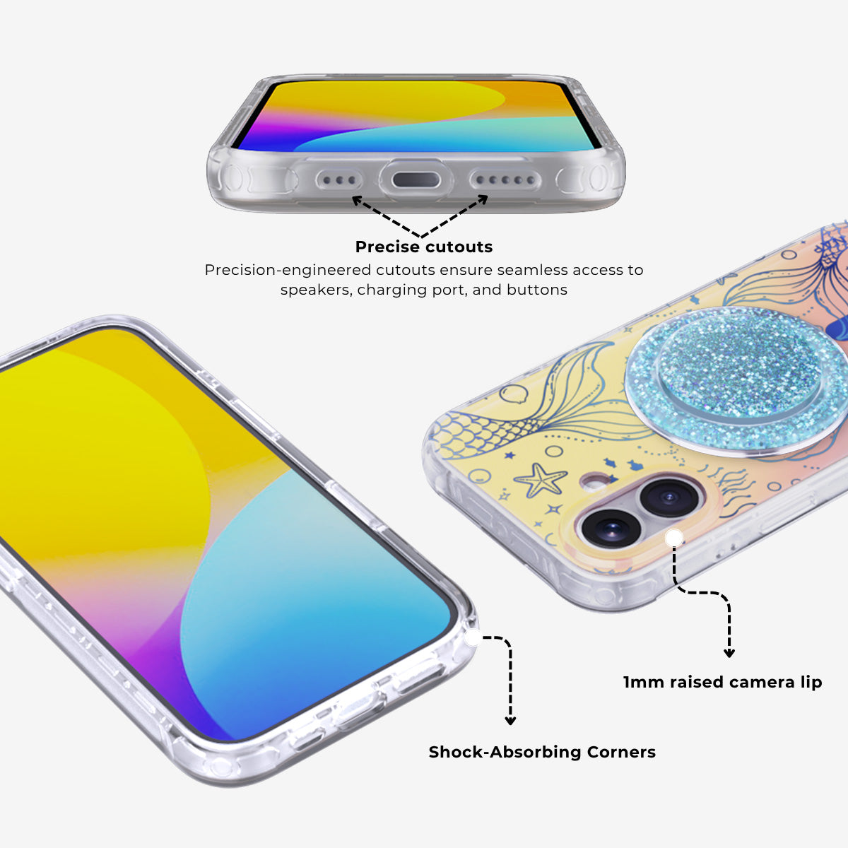 Mermaid Tail Iridescent Phone Case Grip Set