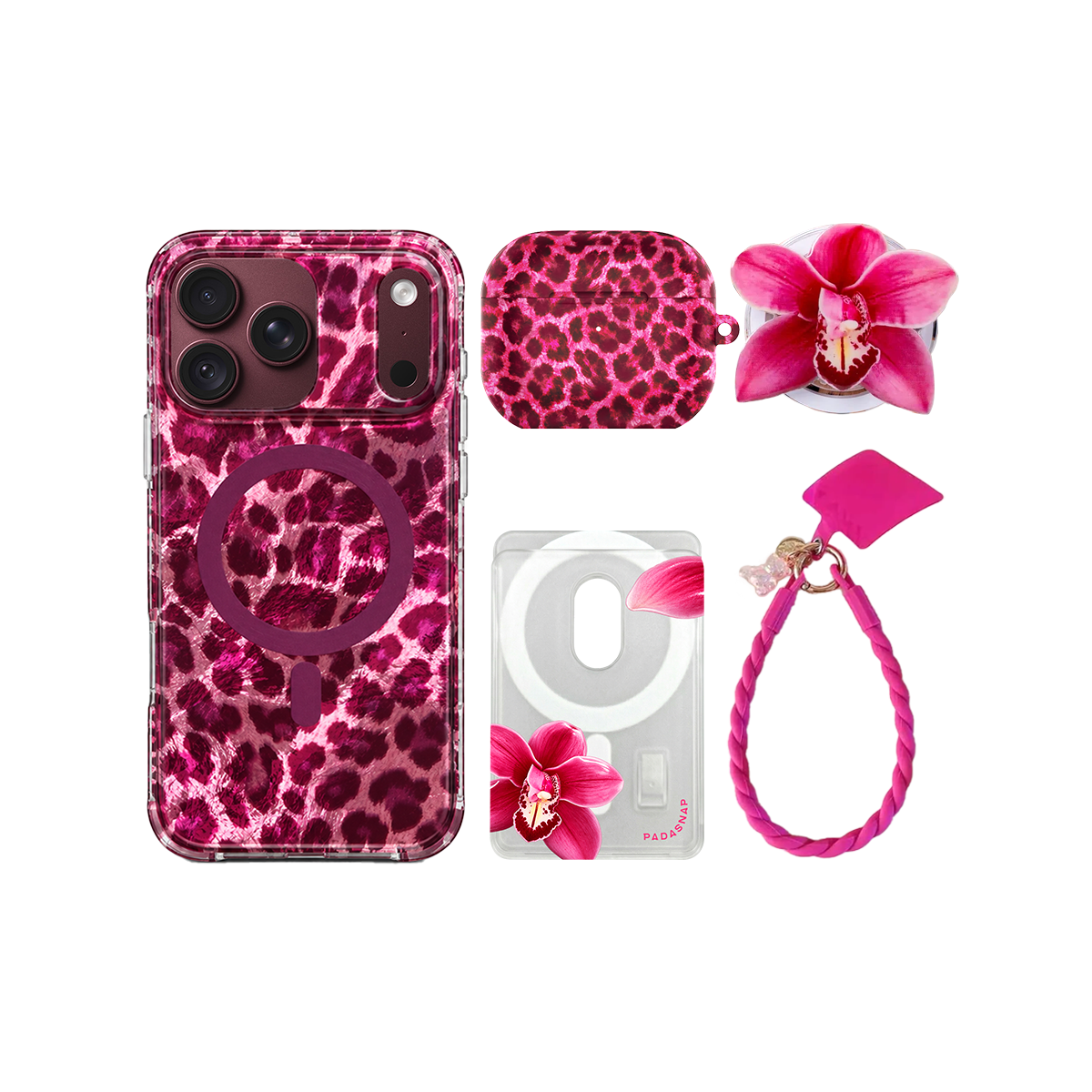 Wild Berry Leopard MagSafe Phone Case Bundle Set