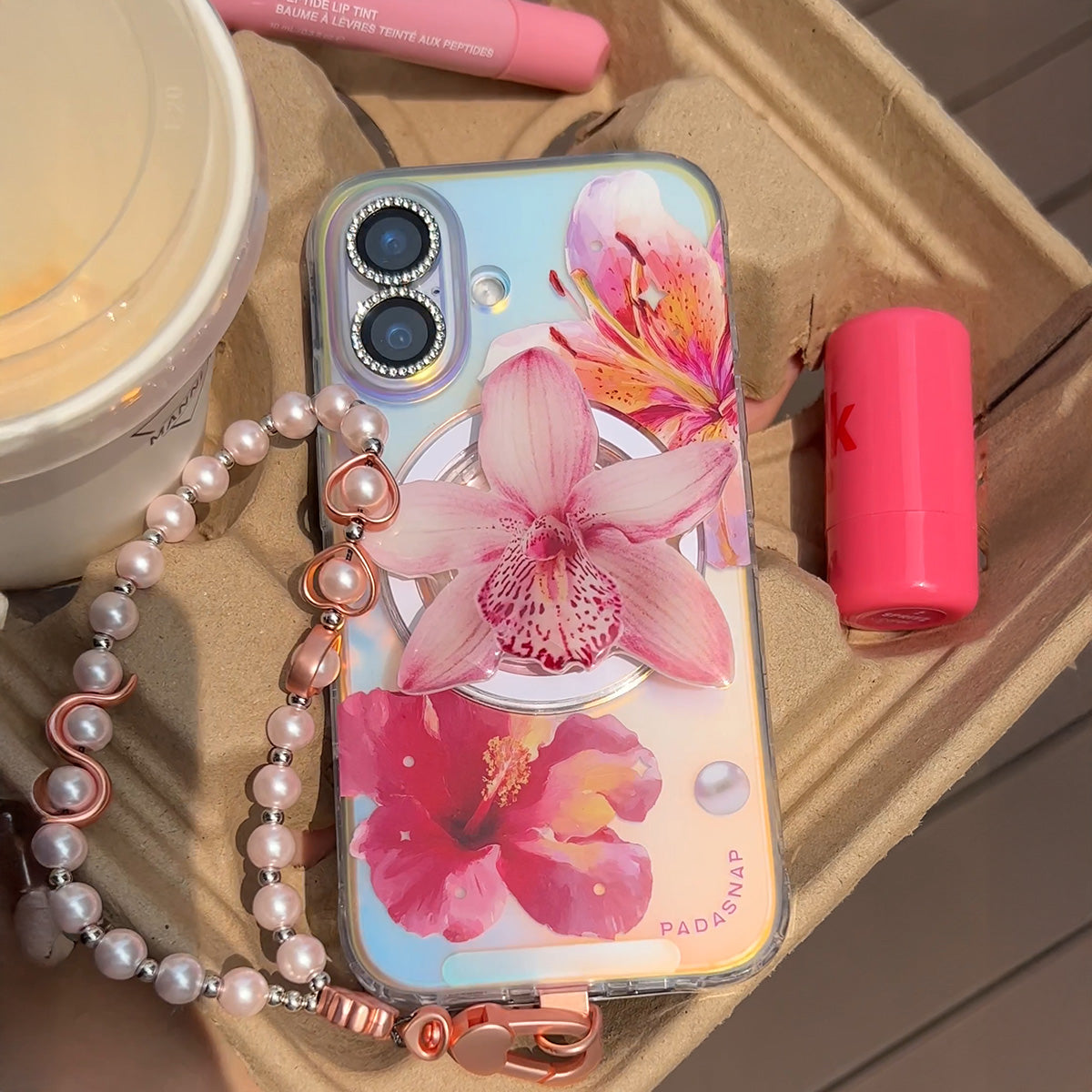 GlamFlora | Pink MagSafe Phone Case Grip Set