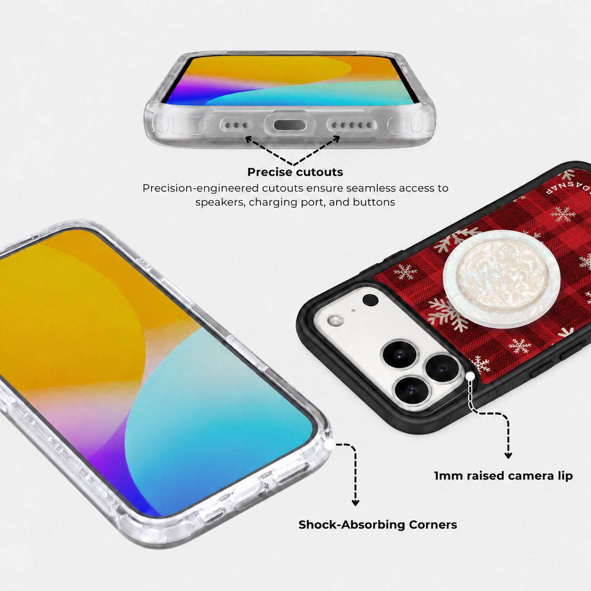 Snowy Tartan Mirror MagSafe Phone Case Grip Set