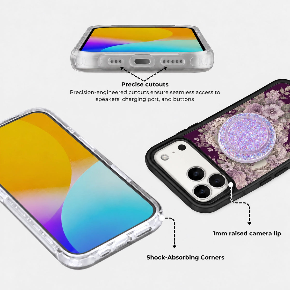 Vintage Heart Mirror MagSafe Phone Case Grip Set