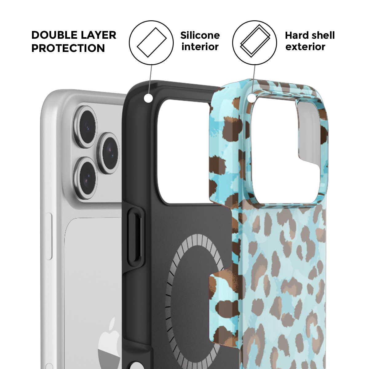 Blue Leopard MagSafe Phone Case Grip Set