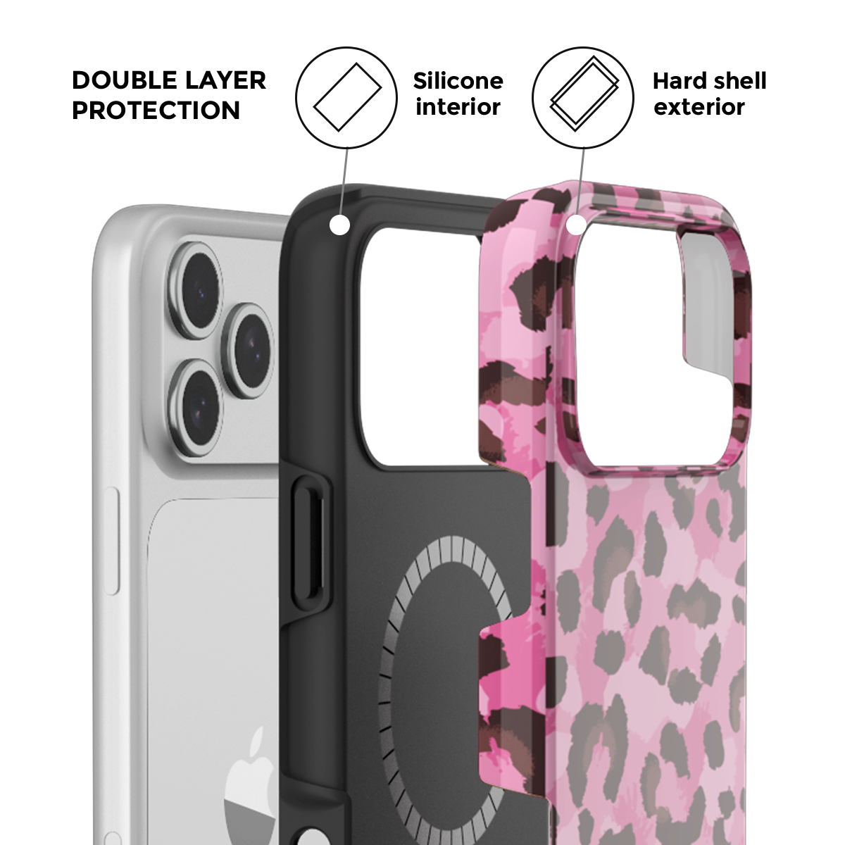 Pink Leopard MagSafe Phone Case Grip Set