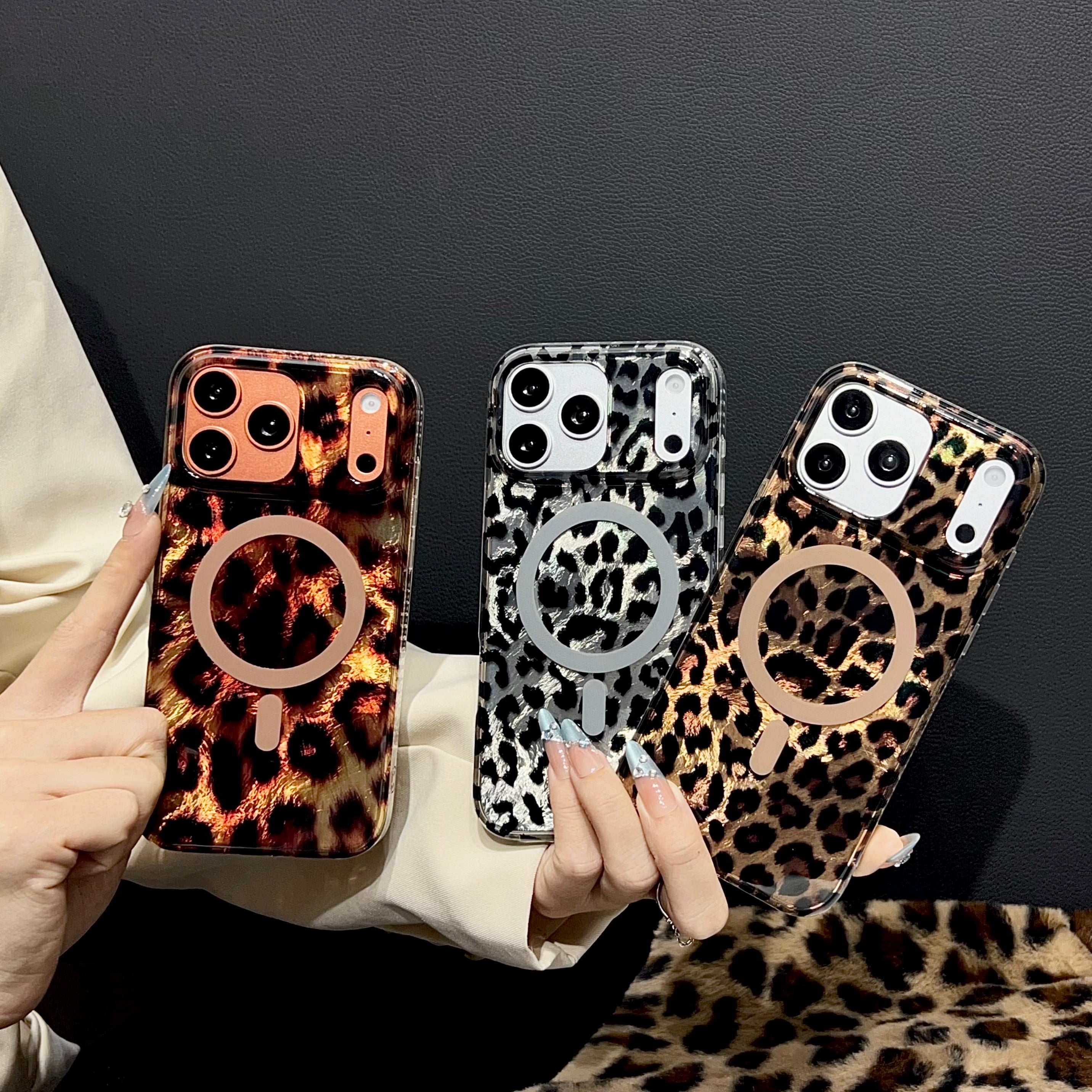Cool Leopard | Silver MagSafe Phone Case Grip Set