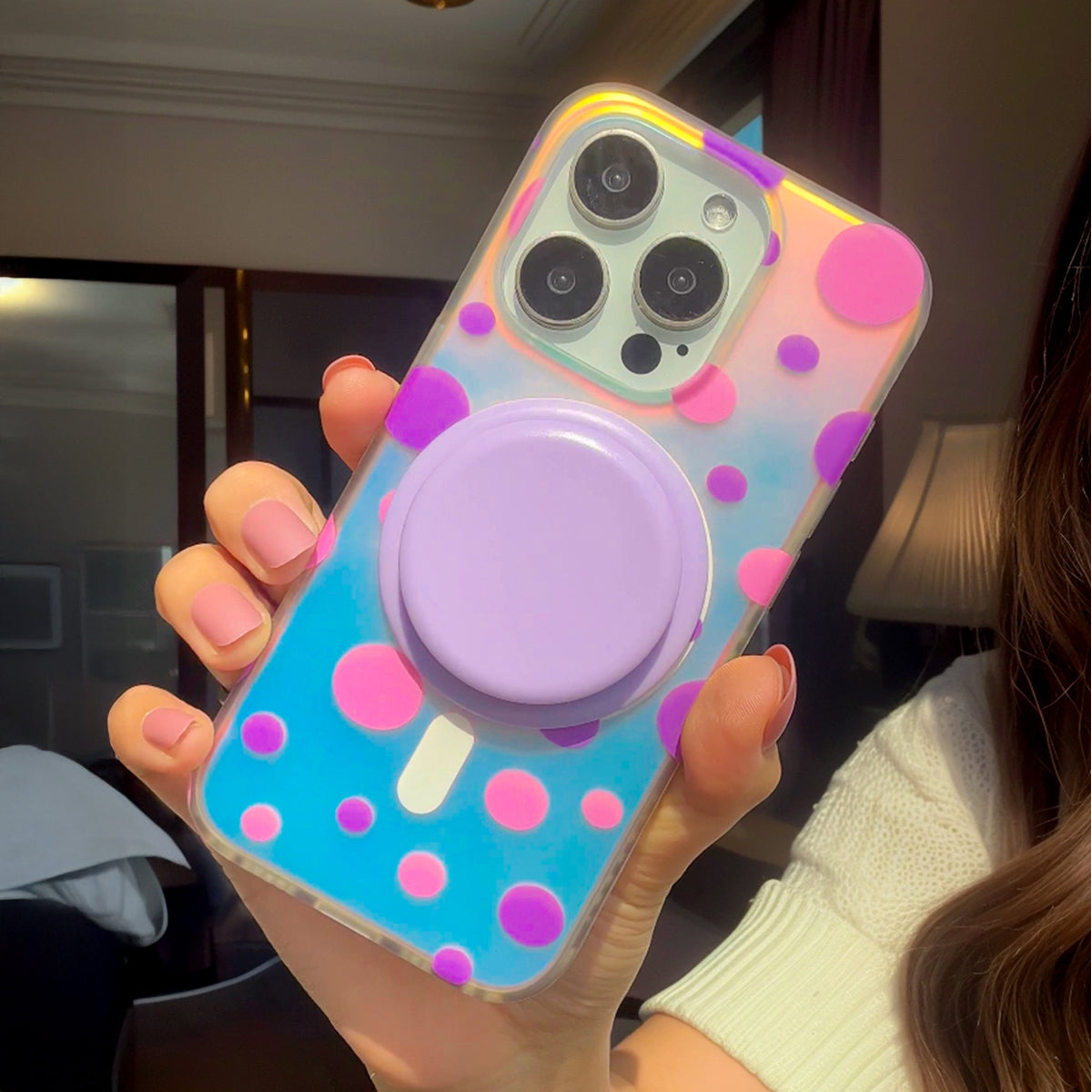 Opalescent Polka Dot | Rainbow MagSafe Phone Case With Grip