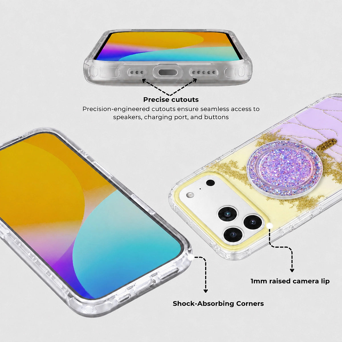 Gilded Gradient Clear MagSafe Phone Case Grip Set