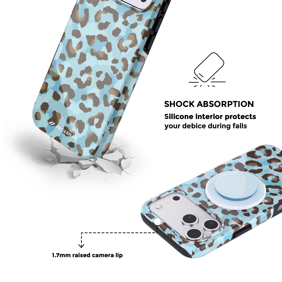 Blue Leopard MagSafe Phone Case Grip Set
