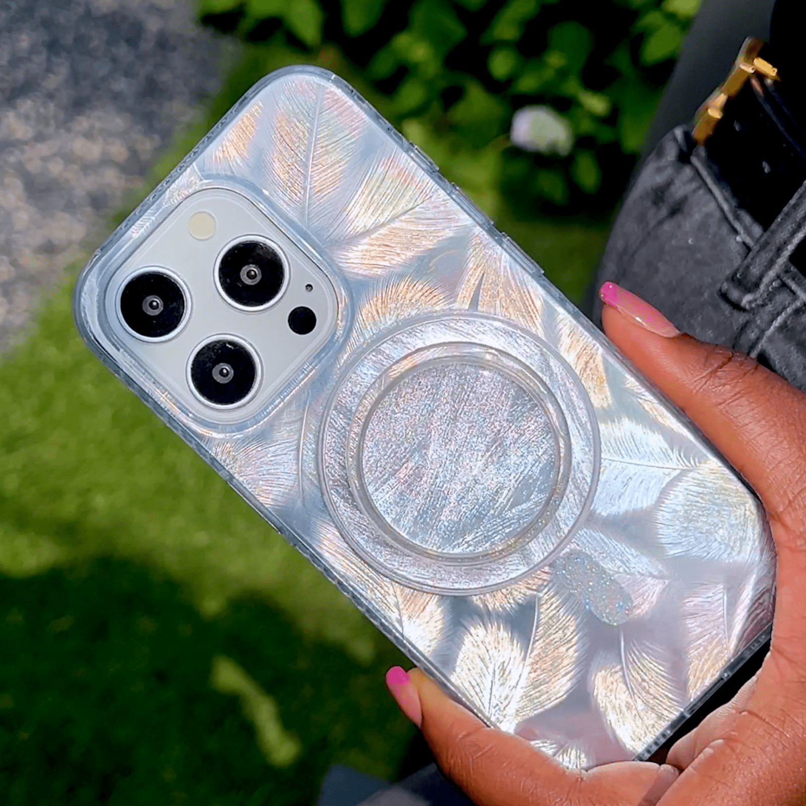 Iridescent Silver Glitter|MagSafe Phone Case - PadaSnap