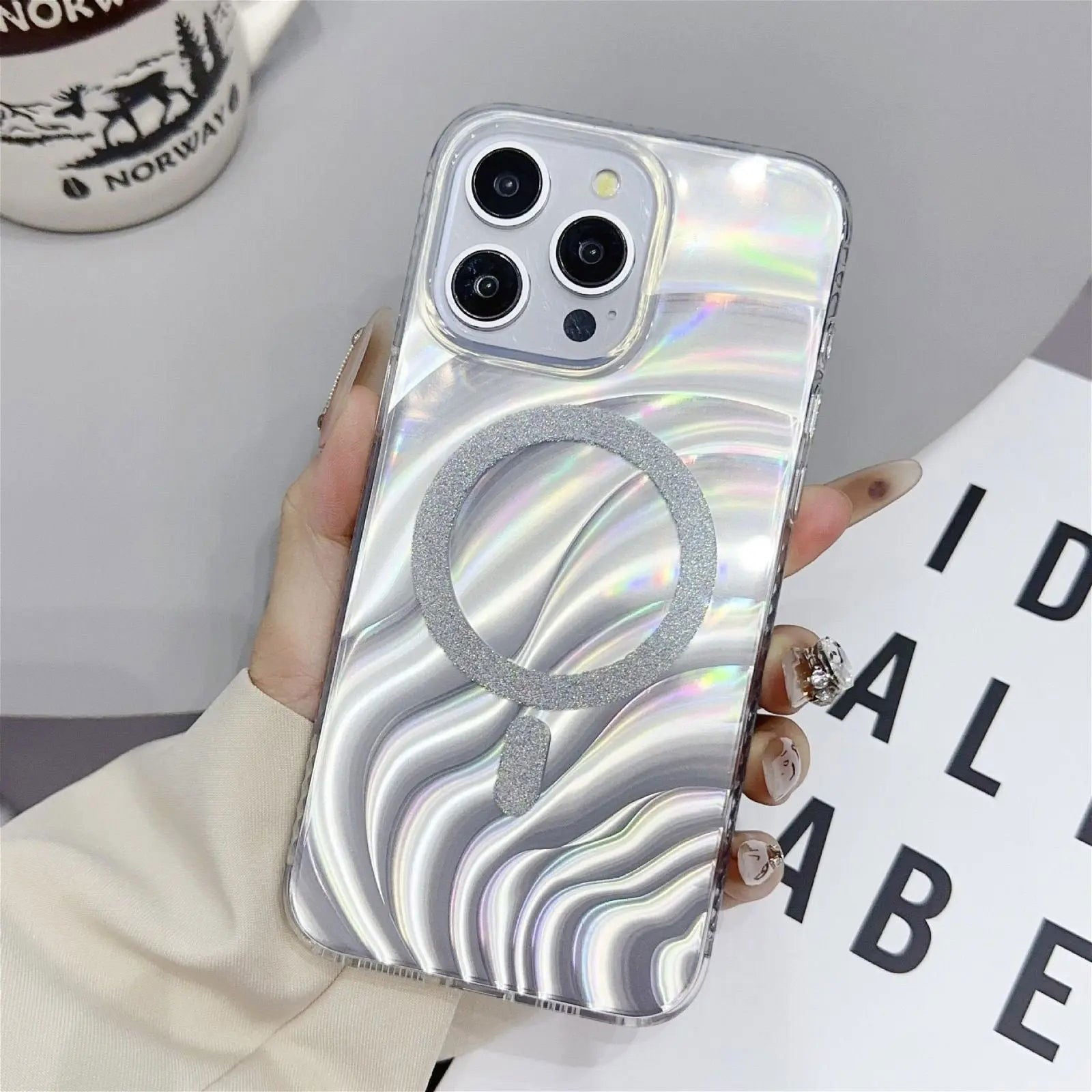 Iridescent Silver Glitter|MagSafe Phone Case - PadaSnap