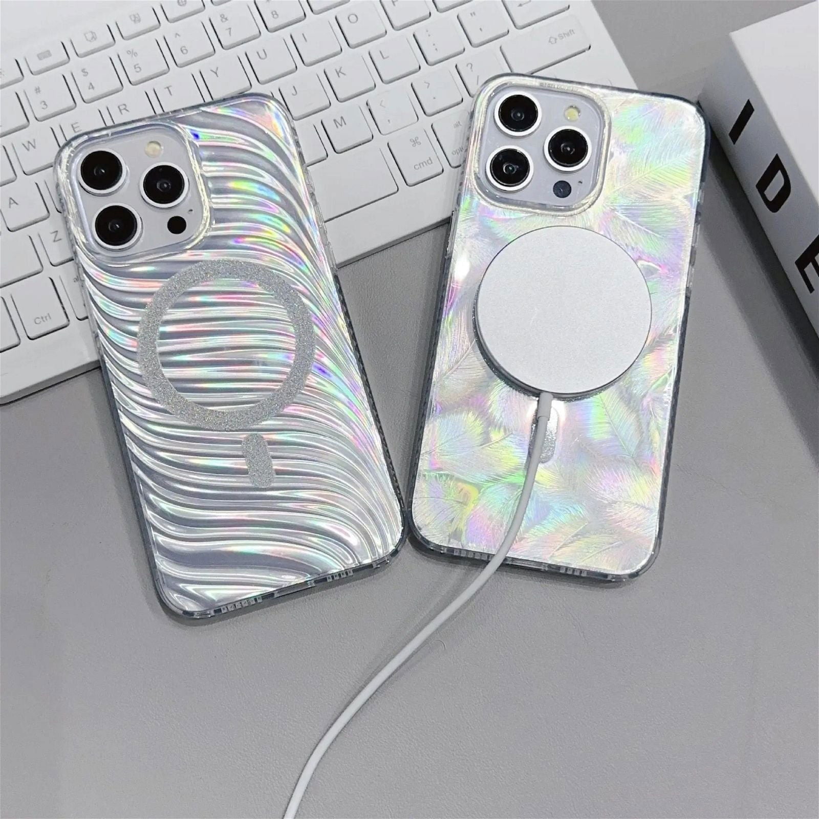 Iridescent Silver Glitter|MagSafe Phone Case - PadaSnap