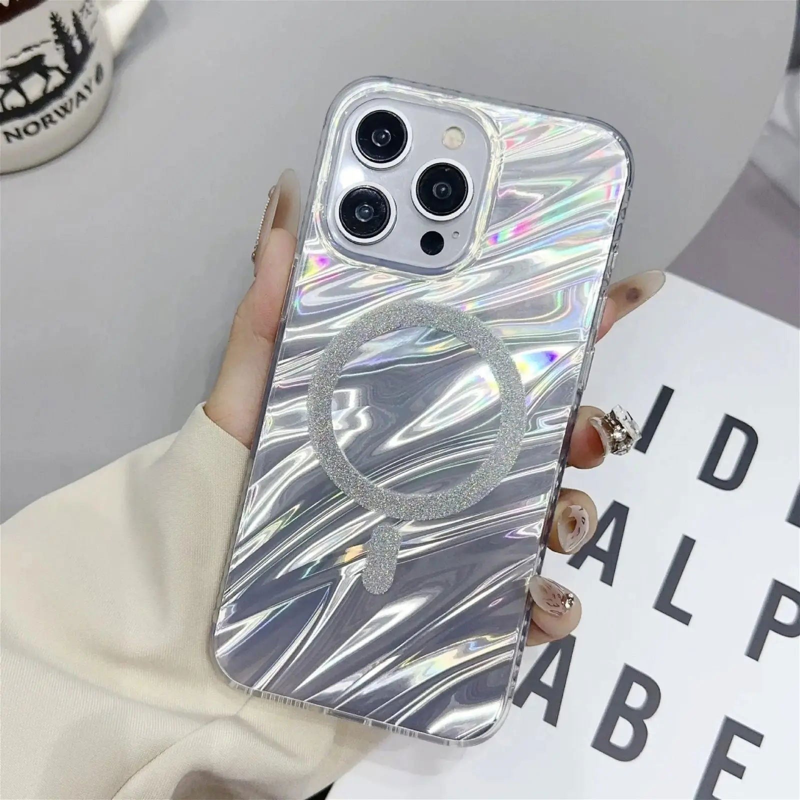 Iridescent Silver Glitter|MagSafe Phone Case - PadaSnap