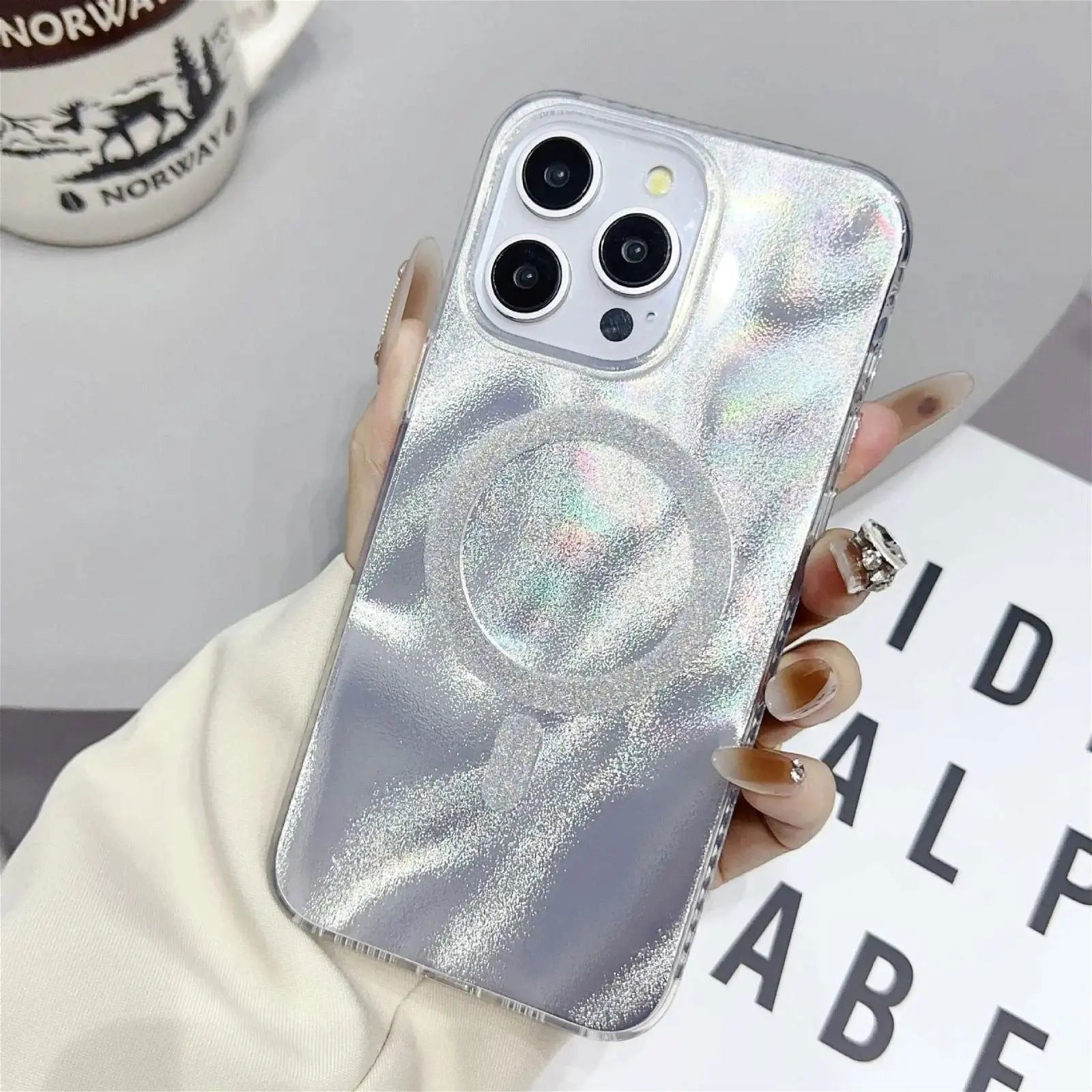 Iridescent Silver Glitter|MagSafe Phone Case - PadaSnap