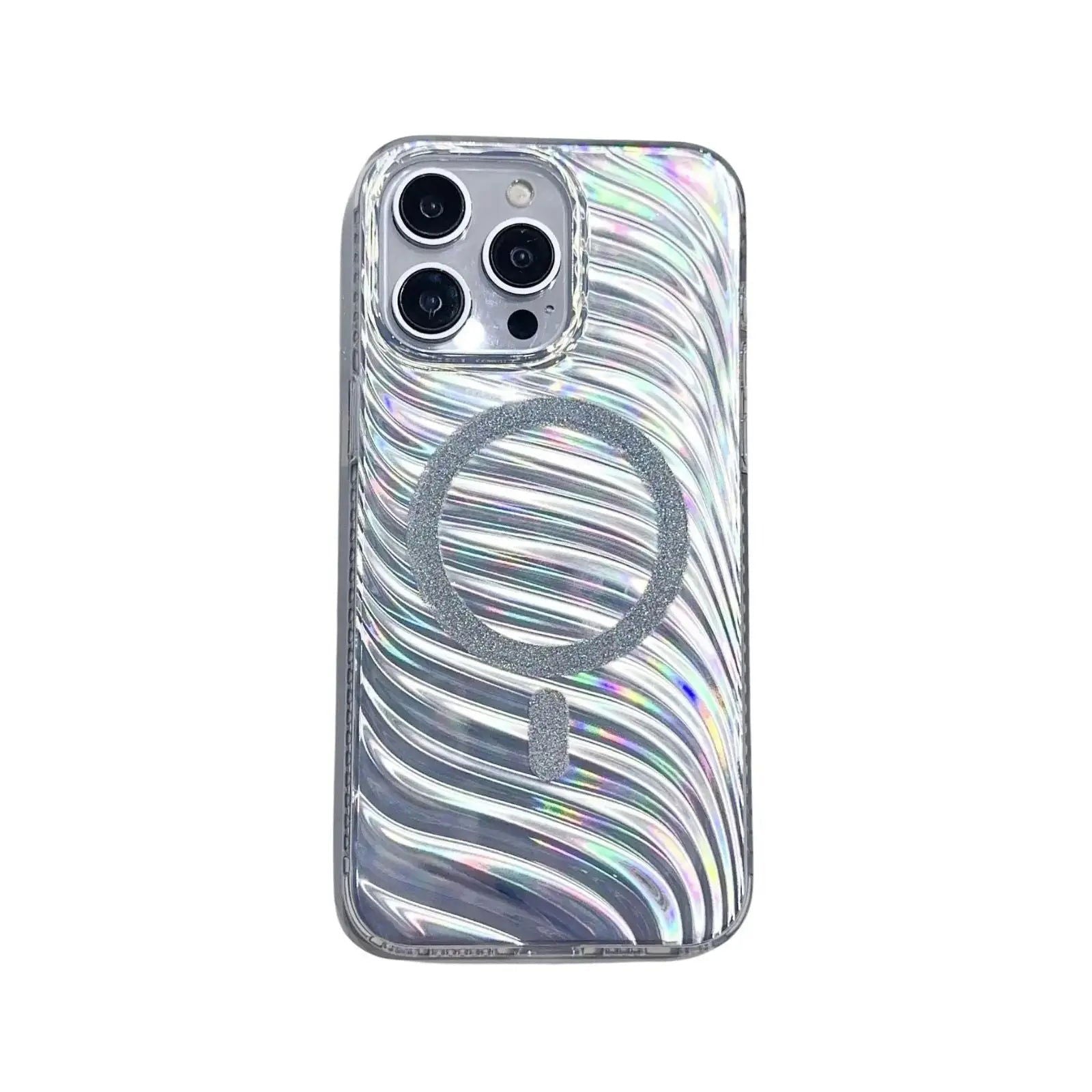 Iridescent Silver Glitter|MagSafe Phone Case - PadaSnap