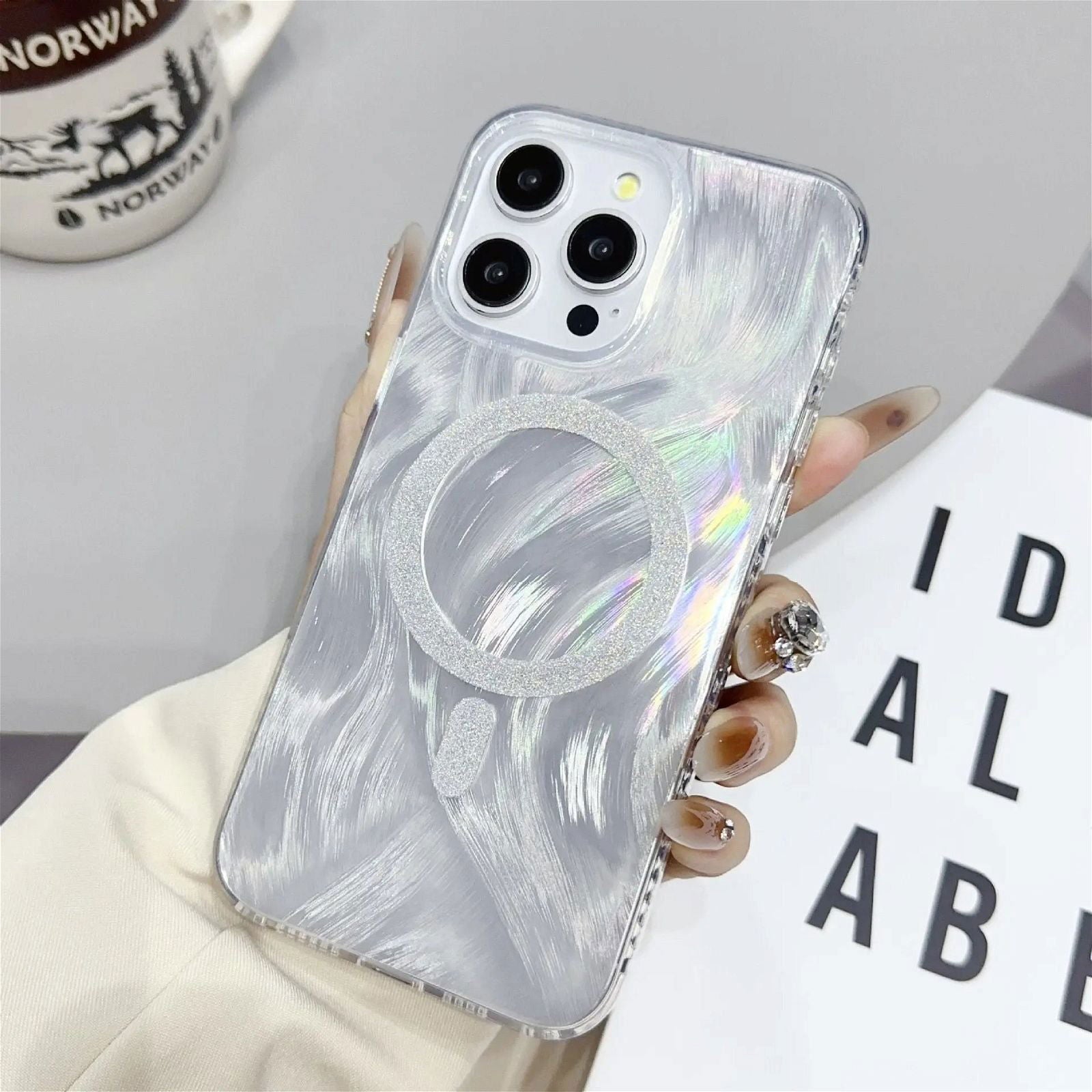 Iridescent Silver Glitter|MagSafe Phone Case - PadaSnap