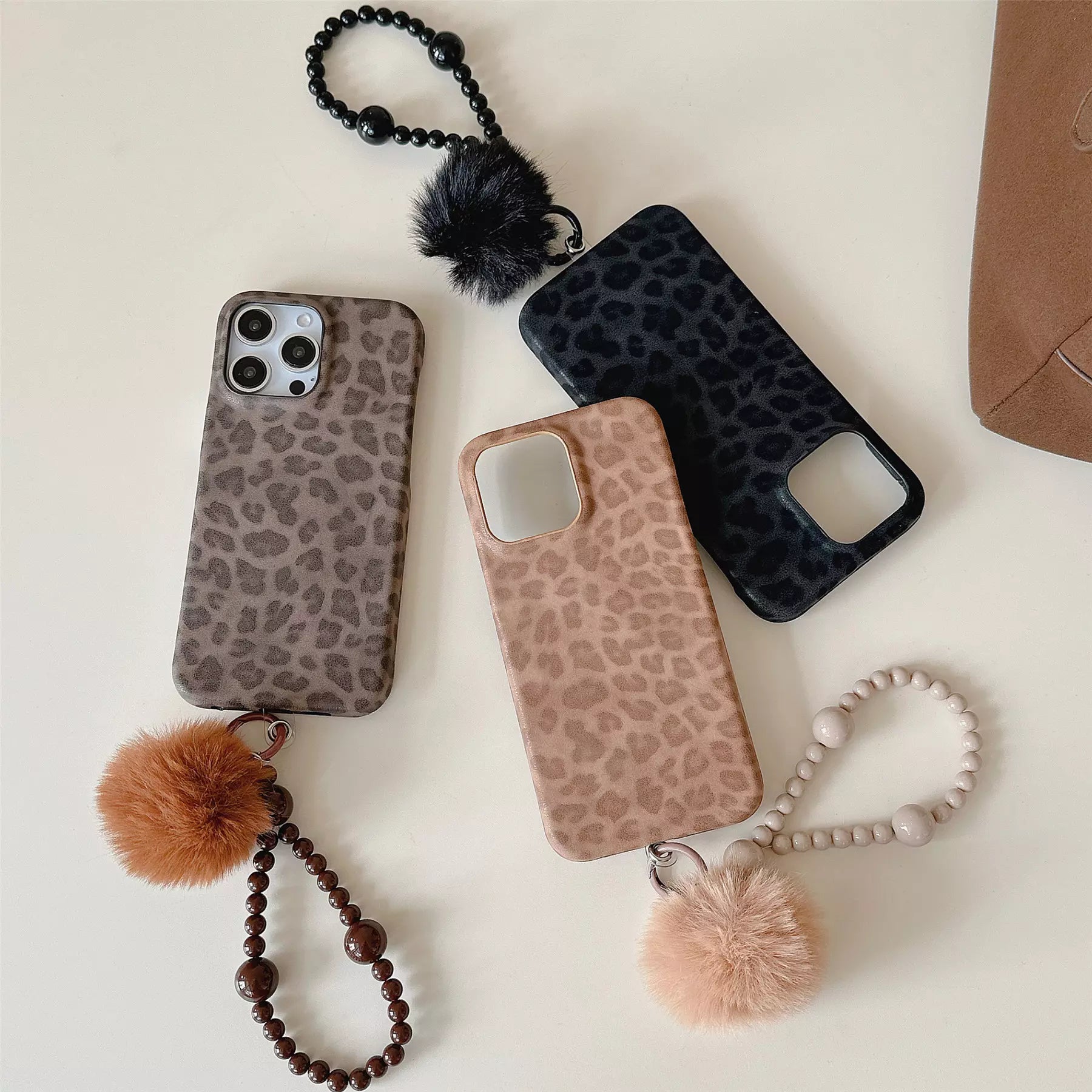 Classic Leopard Lambskin Phone Case Charms Set