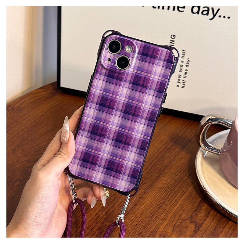 Purple Plaid Phone Case Crossbody Strap Set