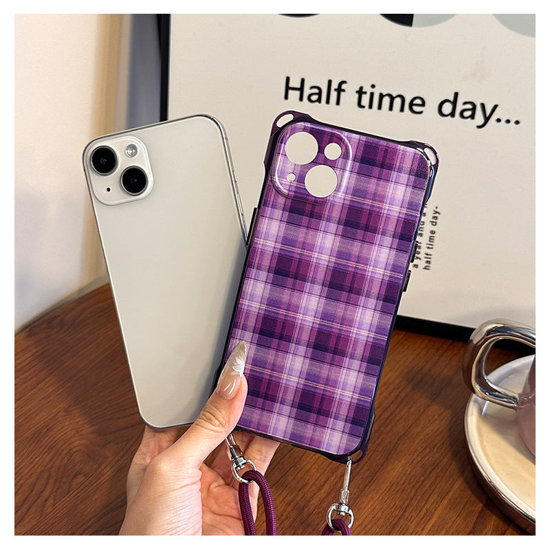 Purple Plaid Phone Case Crossbody Strap Set