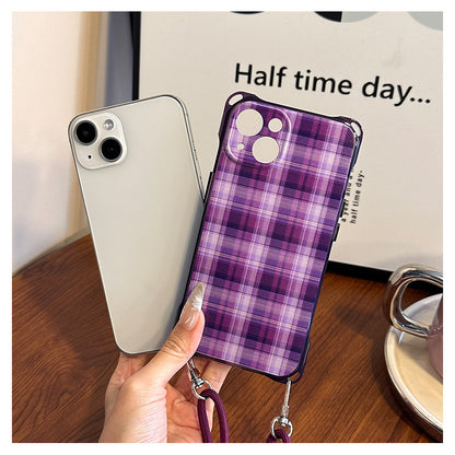 Purple Plaid Phone Case Crossbody Strap Set