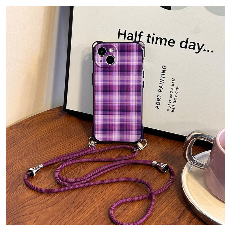 Purple Plaid Phone Case Crossbody Strap Set