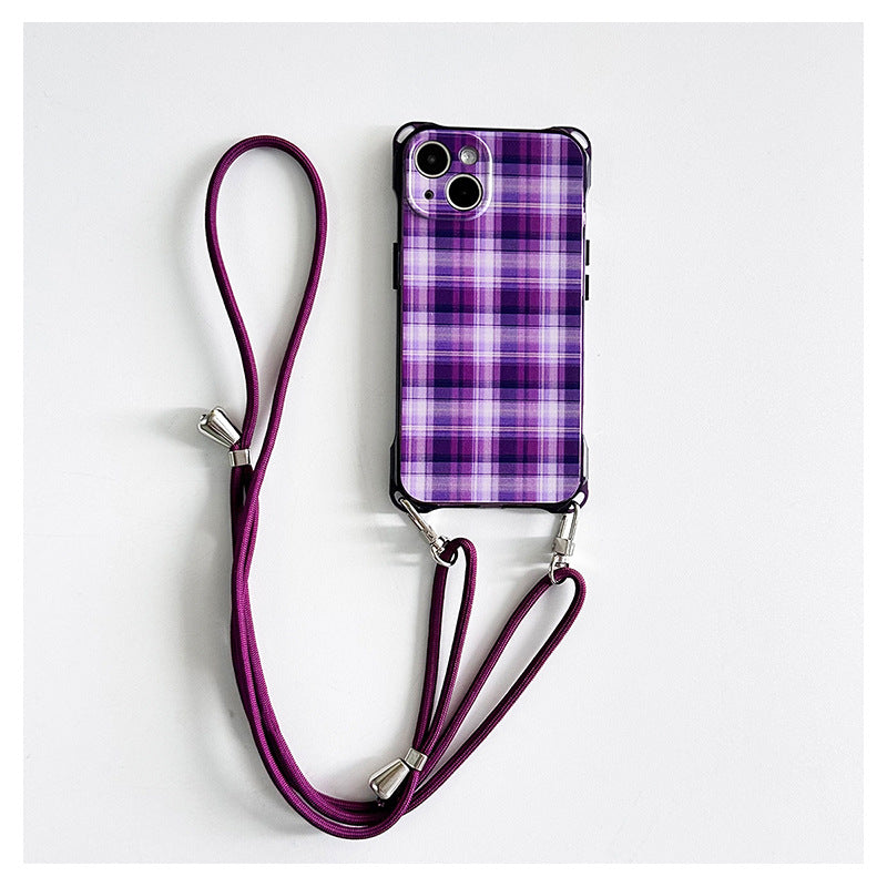 Purple Plaid Phone Case Crossbody Strap Set