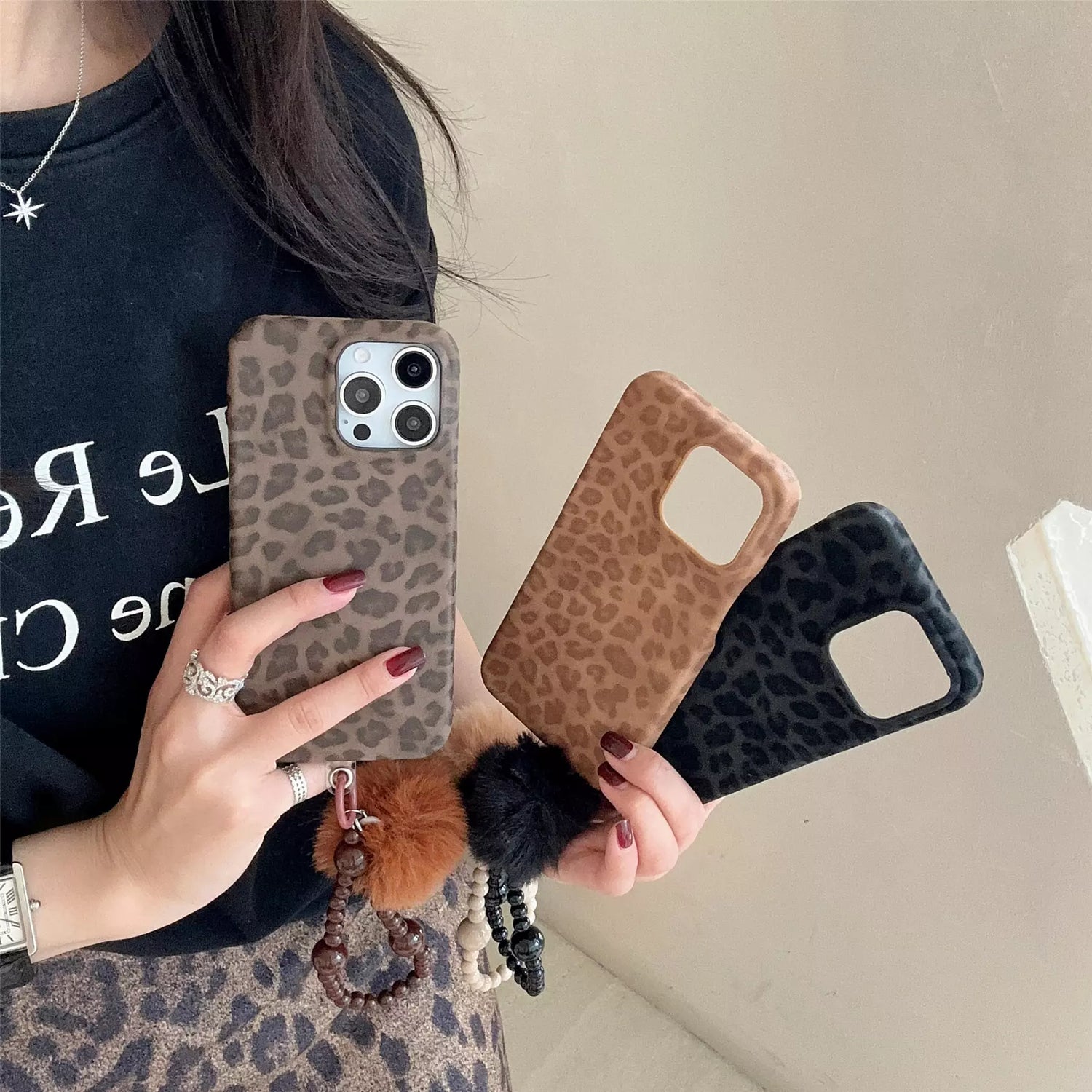 Classic Leopard Lambskin Phone Case Charms Set