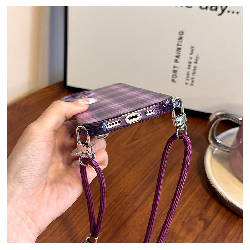 Purple Plaid Phone Case Crossbody Strap Set