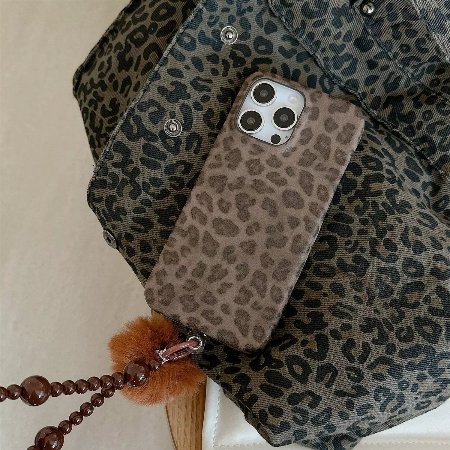 Classic Leopard Lambskin Phone Case Charms Set