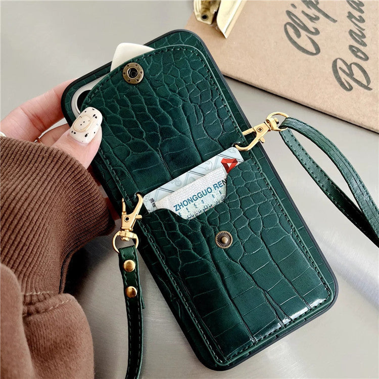 Leather Alligator Case Wallet Crossbody Strap Set