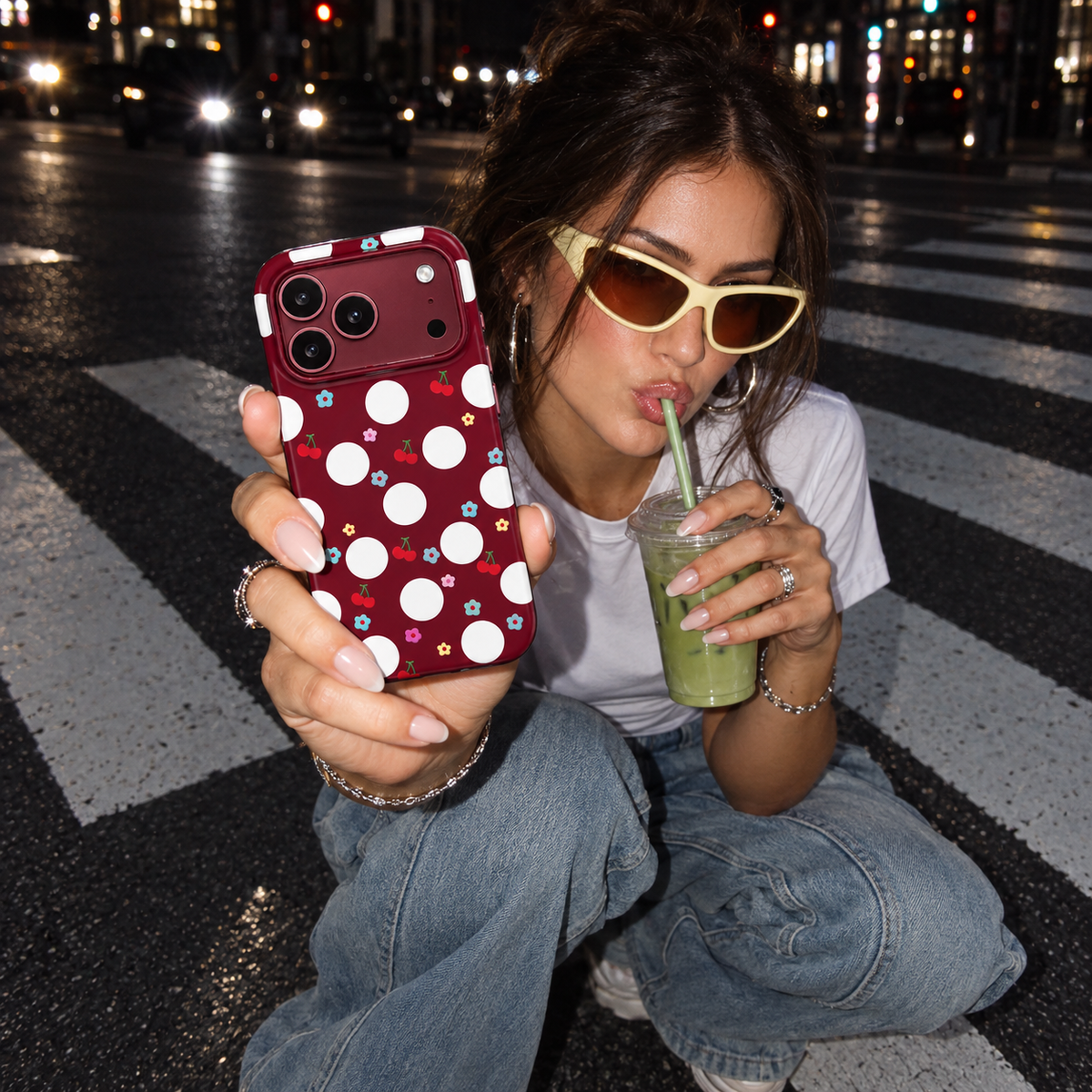 Burgundy Cherry MagSafe Phone Case Grip Set