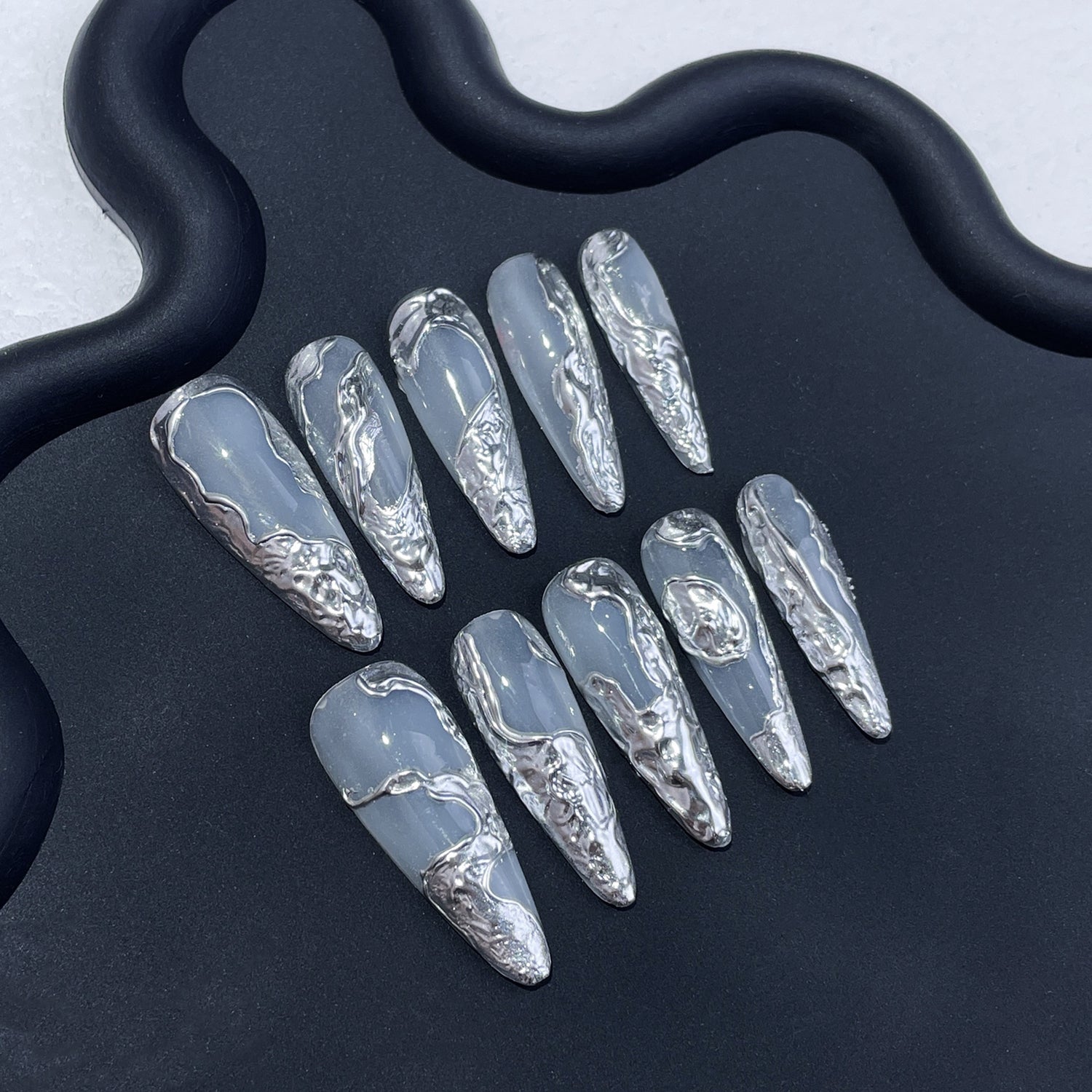 Silver Moonlight Handmade Press on Nails