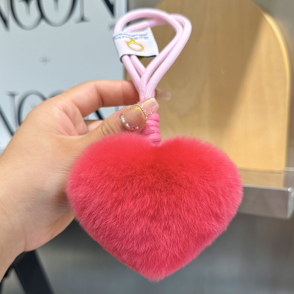 Furry Love Heart Phone Bag Charm