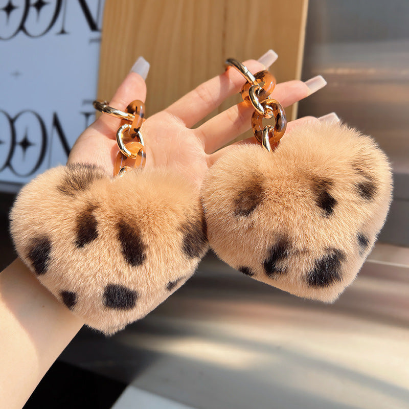 Furry Leopard Heart Phone Bag Charm