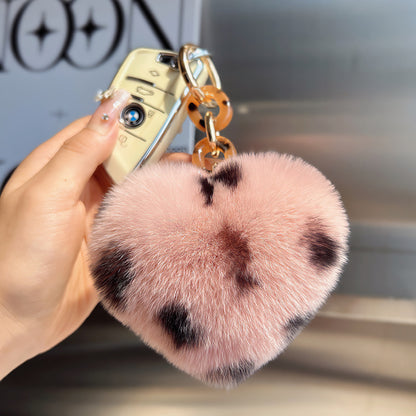 Furry Leopard Heart Phone Bag Charm