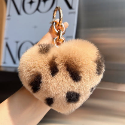 Furry Leopard Heart Phone Bag Charm