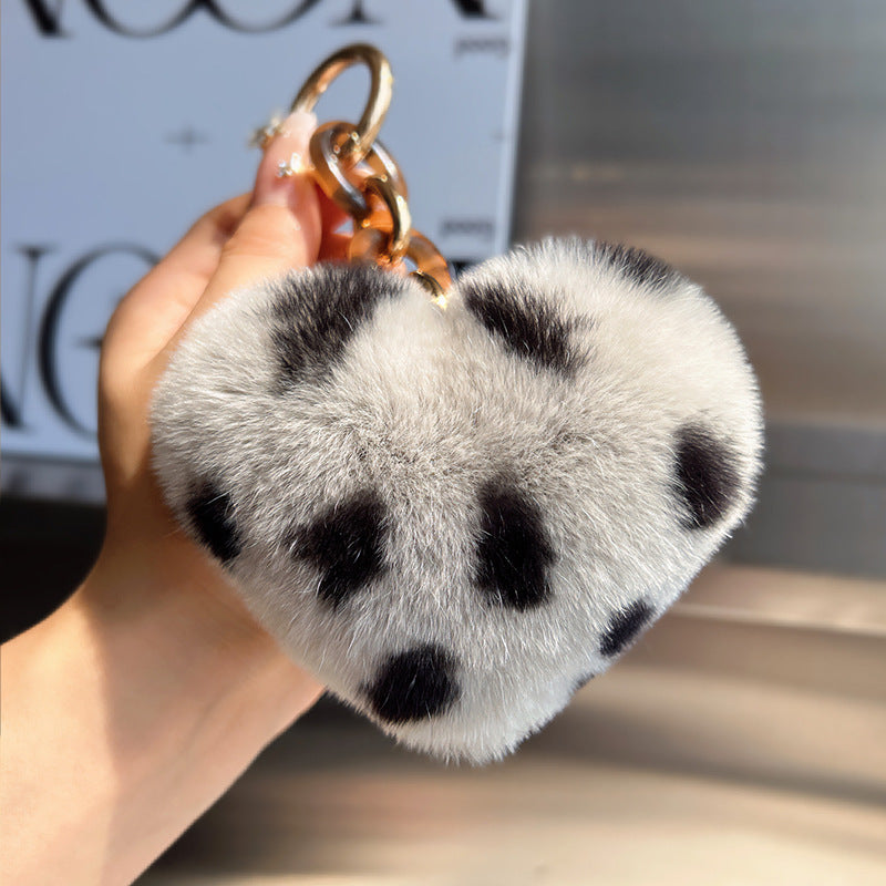 Furry Leopard Heart Phone Bag Charm