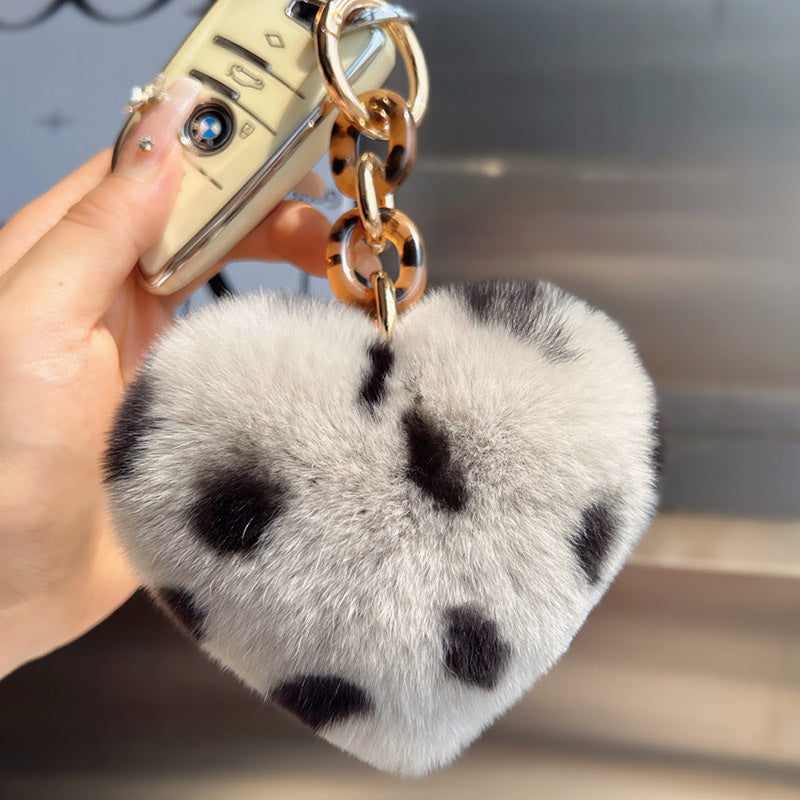 Furry Leopard Heart Phone Bag Charm