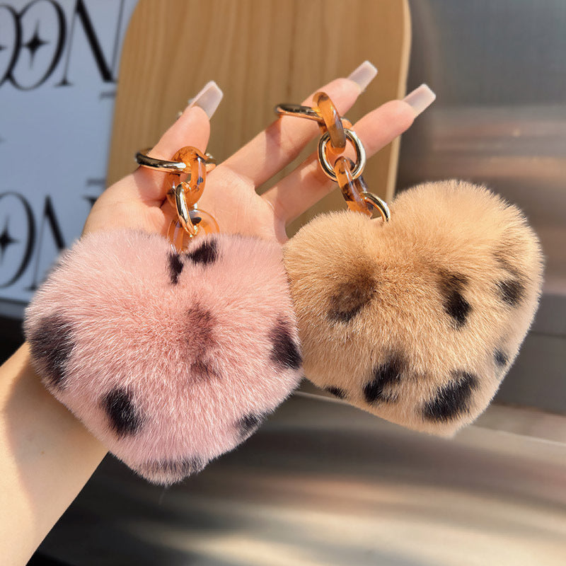 Furry Leopard Heart Phone Bag Charm