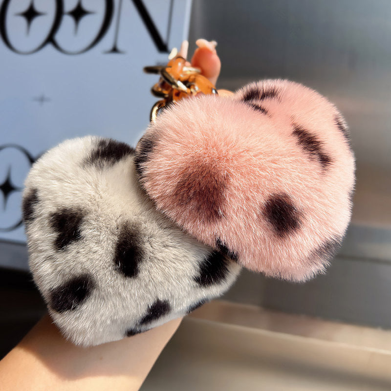 Furry Leopard Heart Phone Bag Charm