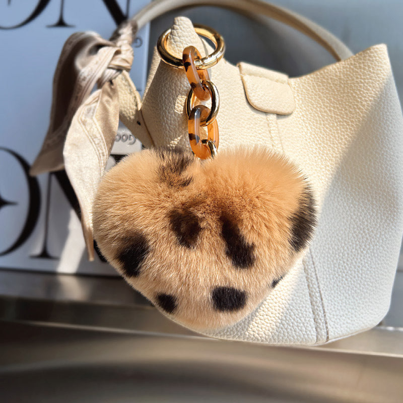 Furry Leopard Heart Phone Bag Charm