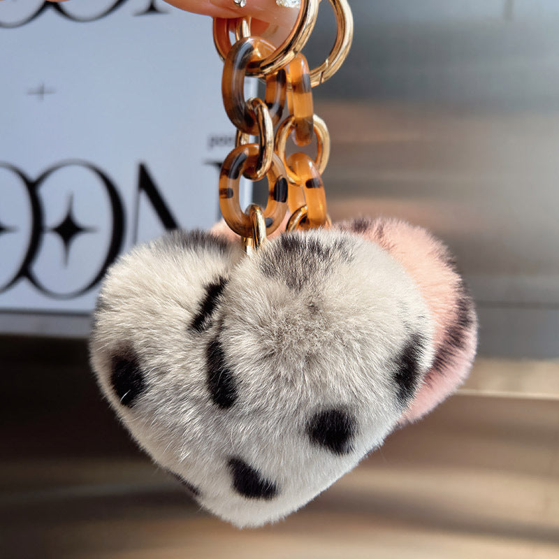 Furry Leopard Heart Phone Bag Charm