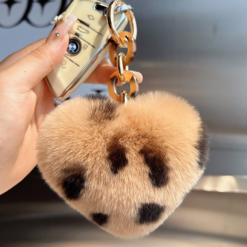 Furry Leopard Heart Phone Bag Charm