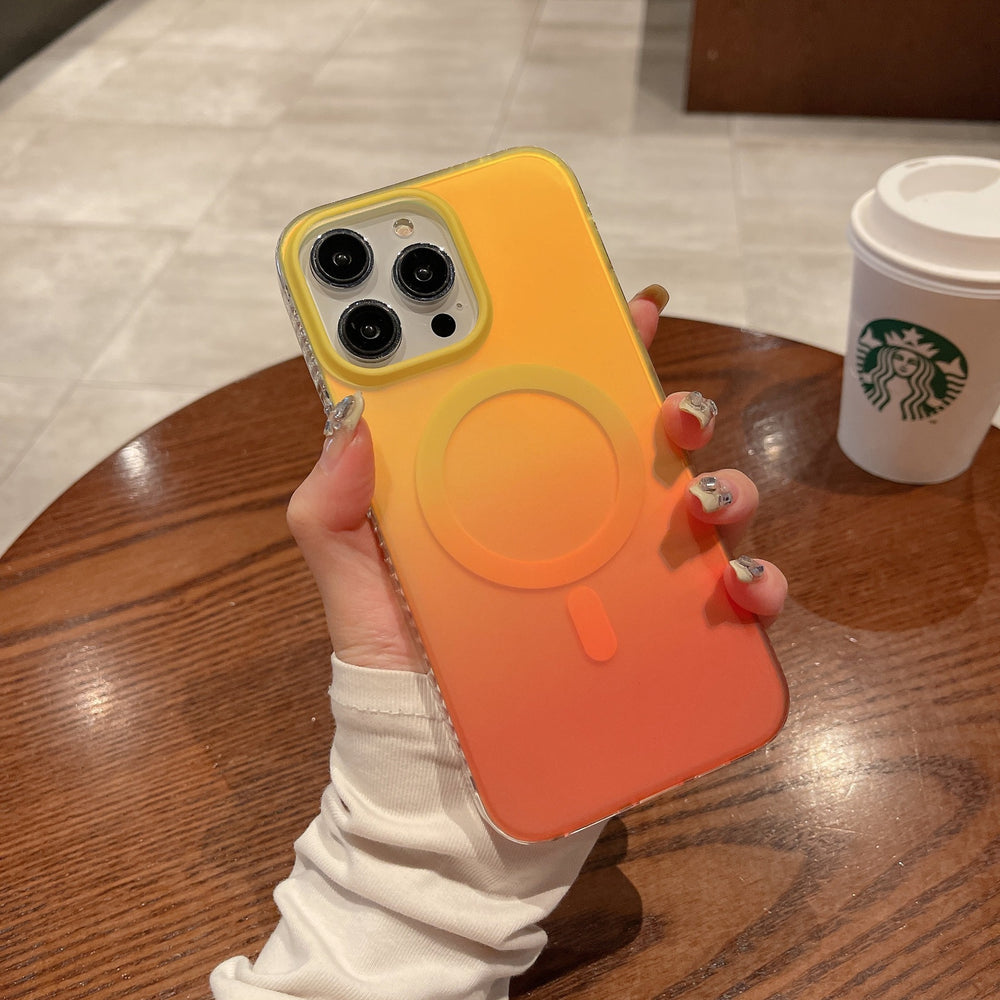 Neon Vibes｜Gradient Orange Frosted MagSafe Phone Case Grip Set